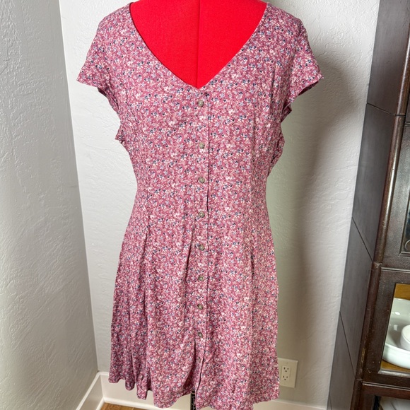 American Eagle Outfitters Dresses & Skirts - American Eagle Cottagecore Pink Floral Cutout Back Mini Dress Size XL